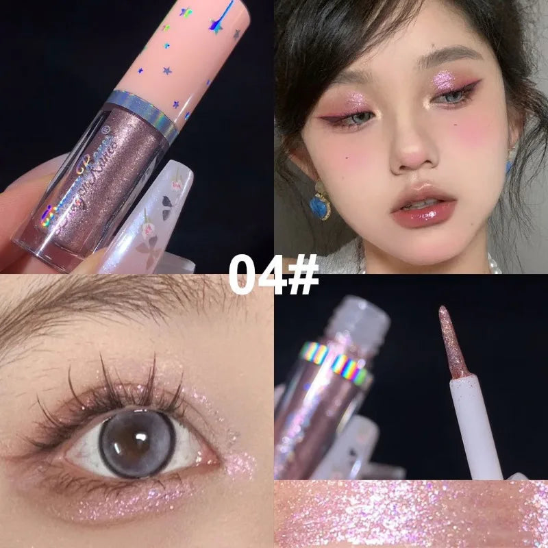 Set of 6pcs Supershiny Diamond Liquid Eyeshadow Sequins Eyeliner Silkworm Pens Highlighter Brightening Eye Shadow Glitter Makeup Qme 04