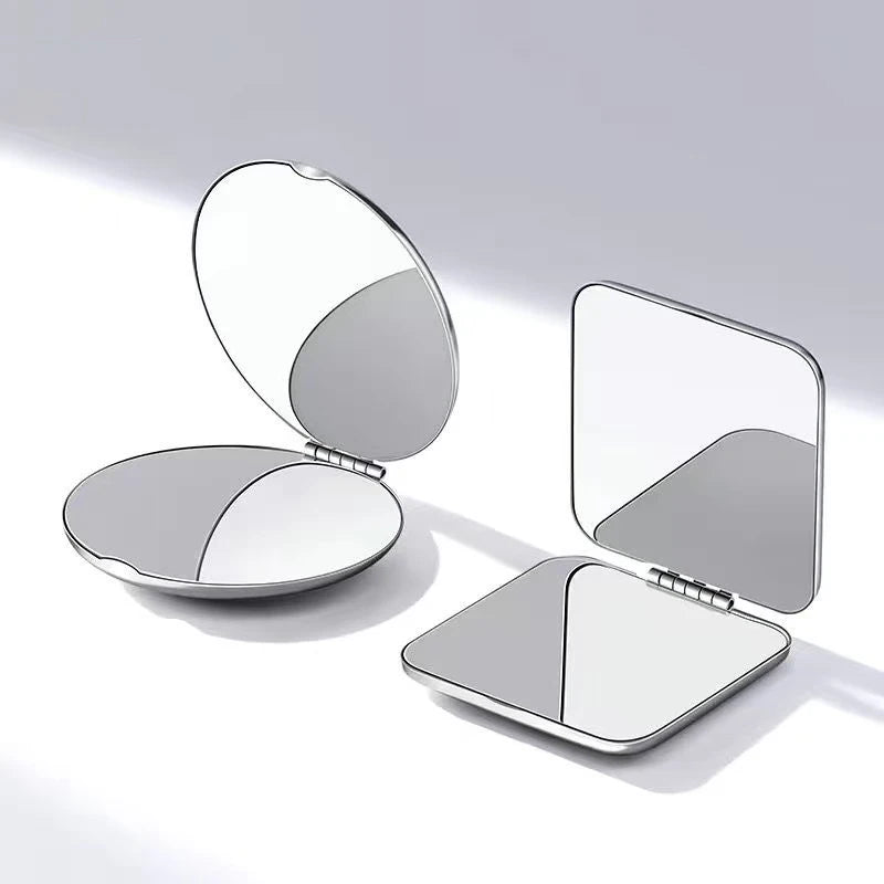Portable Women Stainless Steel Makeup Mirror Hand Pocket Folded-side Qme