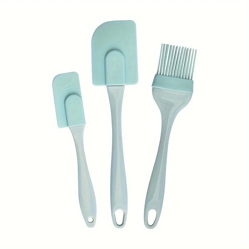 3pcs, Silicone Baking Spatulas, Butter Spatulas, Cream Spreader Spatulas, Oil Brush For Baking Cooking Grill, Kitchen Oil Brush Qme Blue