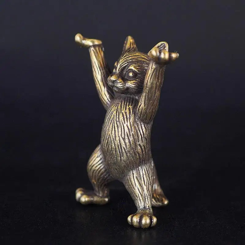 Kung Fu Cat Statue Desktop Ornaments Miniatures Home Decoration Metal Qme