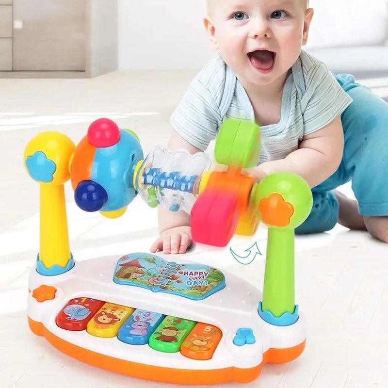 Baby Piano Toys Kids Rotating Music Keyboard Light Sound, Musical Toy for Toddlers,Early Educational Music Toy Gift Random Color Qme