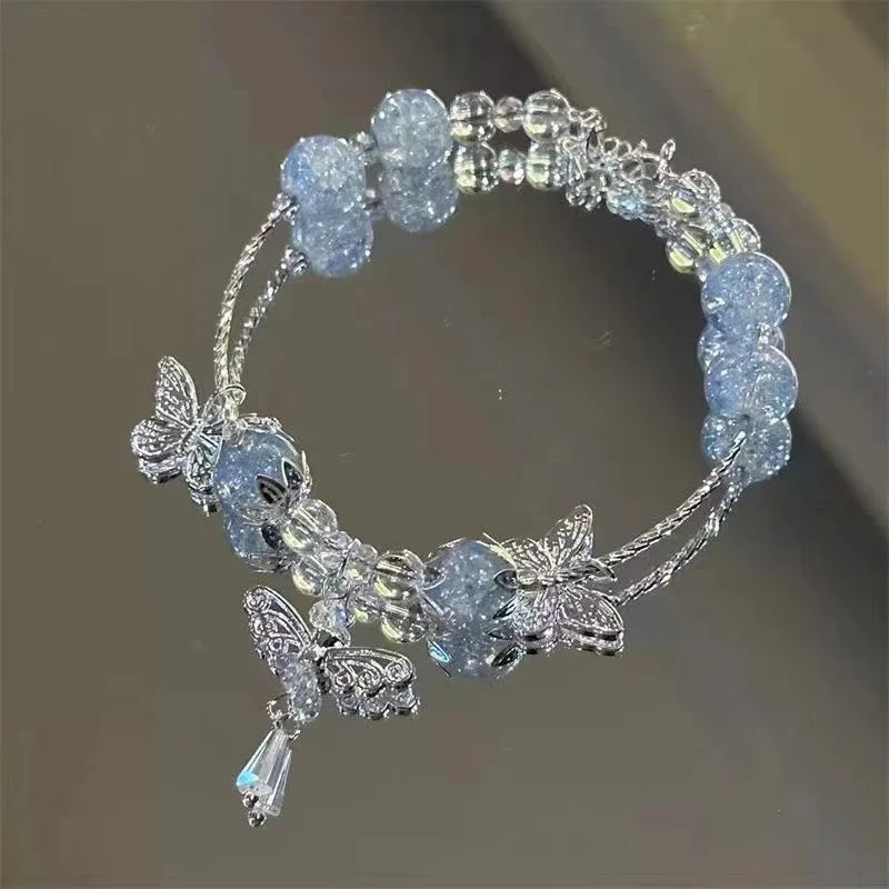 Wave Bracelet with Fairy-like Butterflies, Suitable for Women and Girls and Students Beaded Bracelet Girl Party Jewelry Gift Qme Blue Bracelet