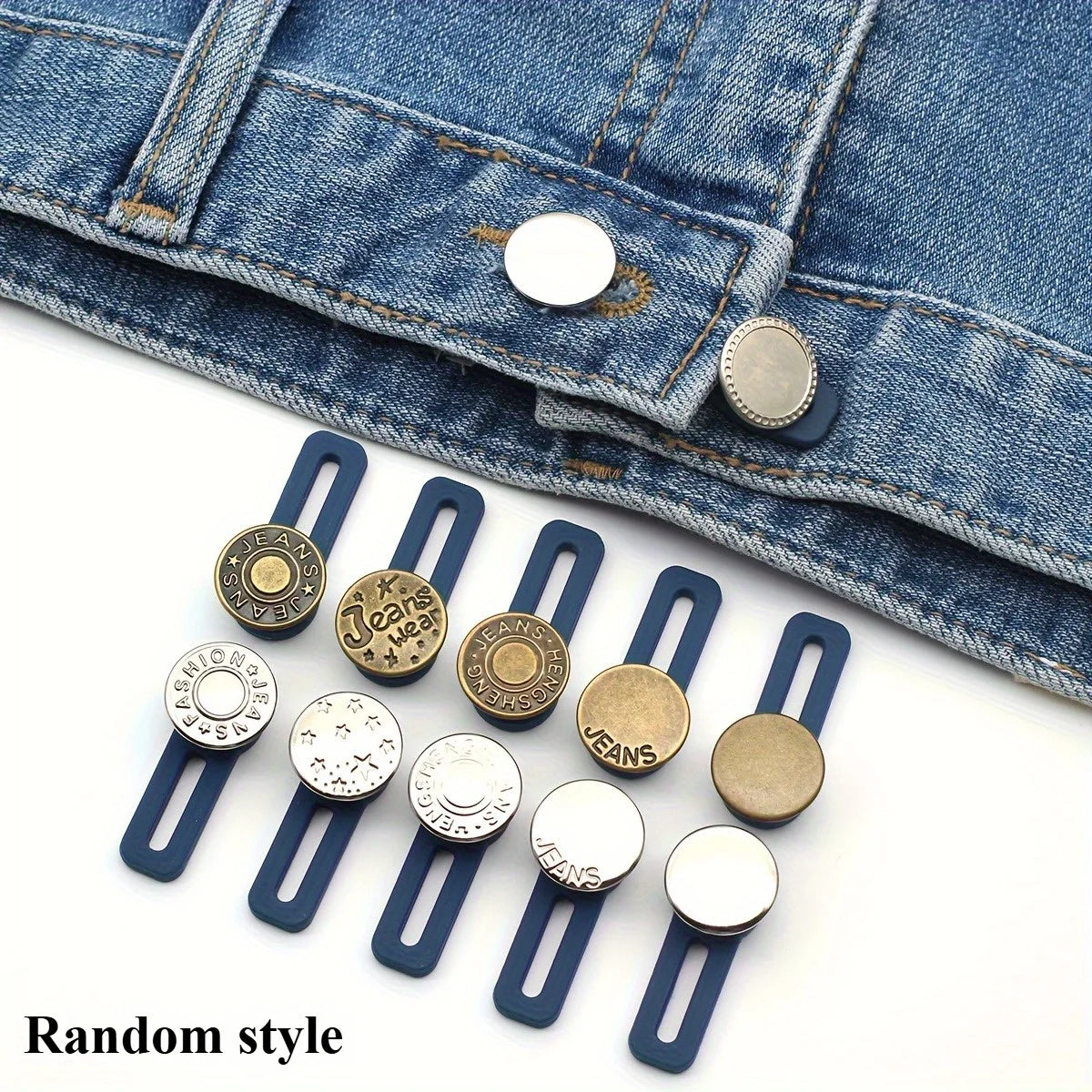 Random style pants - waist expansion gadget for jeans. Elastic waistband adjustment button that can be adjusted by pulling. Qme