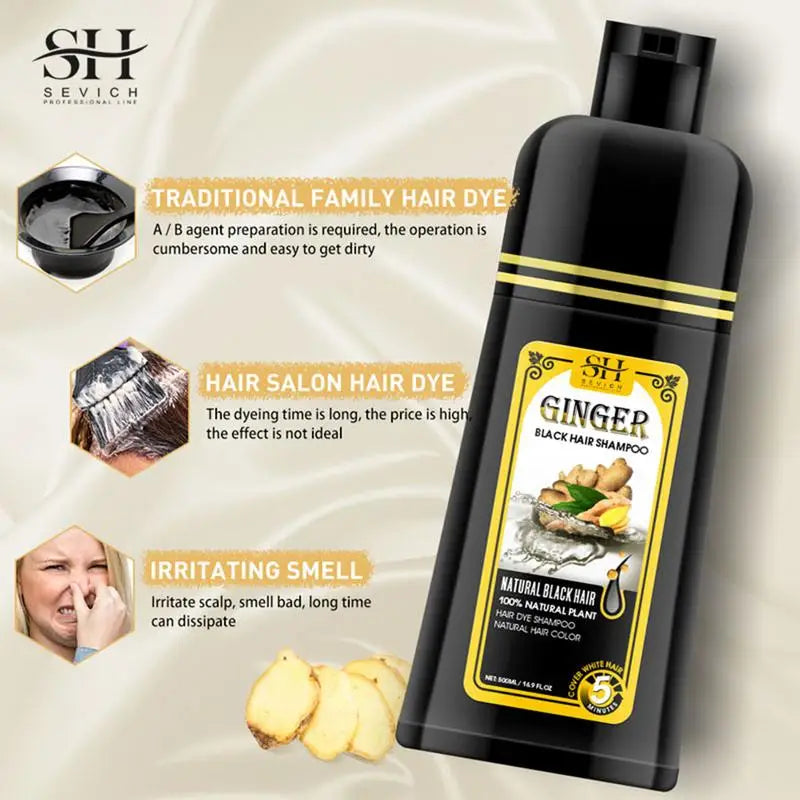 500ml Ginger shampoo coconut Shampoo Natural Hair Dye Shampoo Blacking Gray Hair Dye Black Shampoo For White Coloring Qme