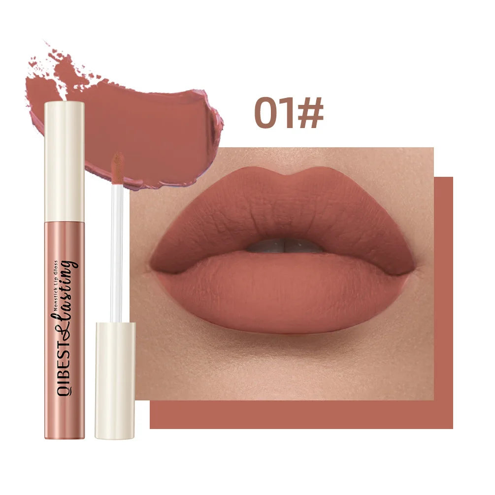 Nude Matte Lip Gloss 24 Colors Long-lasting Velvet Lipstick Waterproof Non-stick Cup Sexy Red Dark Lip Tint Makeup Cosmetic Qme 01