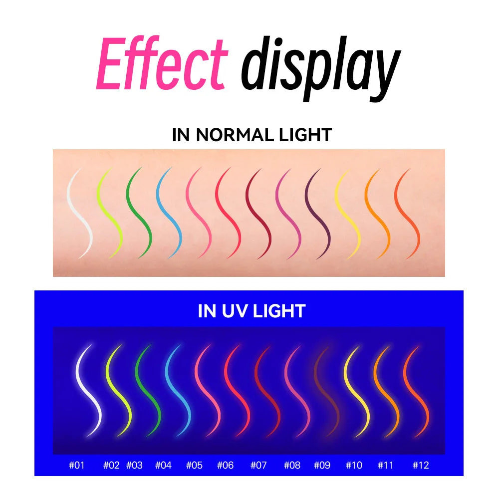 12 Colors Matte UV Neon Eyeliner Pen Waterproof Quick Dry Long Qme