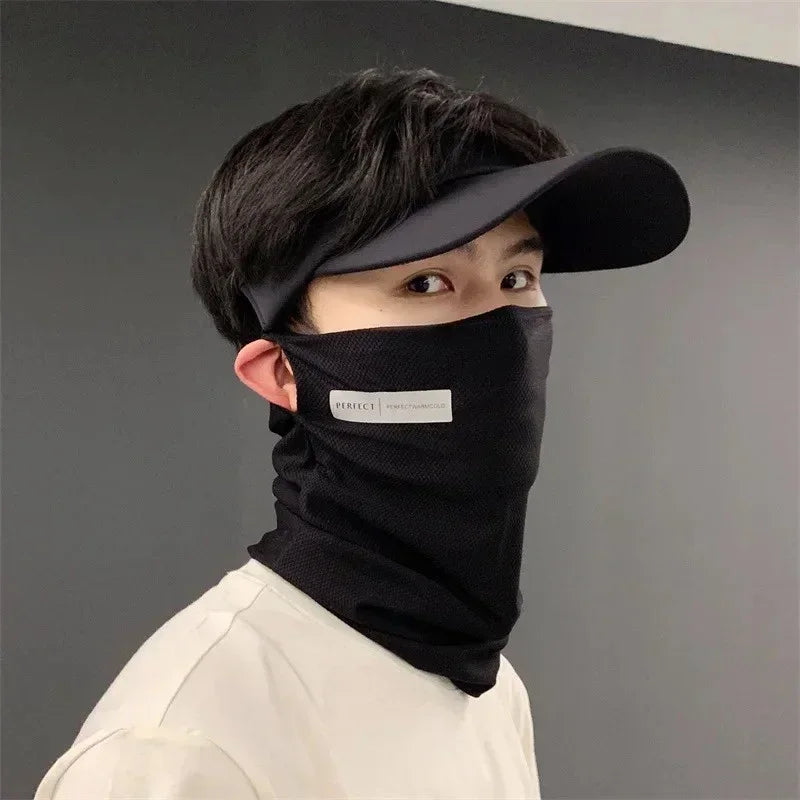 Ice Silk Sunscreen Mask For Men Women Outdoor Cycling Face Cover Solid Color Neck Wrap UV Protection Ear Bandana Scarf Summer Qme