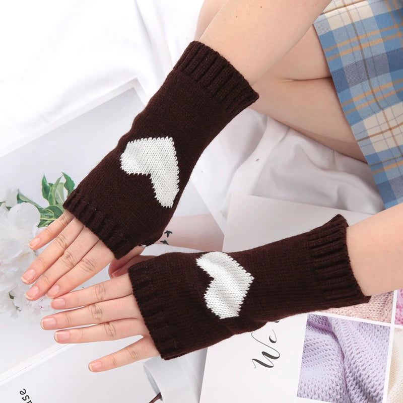 Women Gloves Stylish Hand Warmer Winter Glove Girls Arm Crochet Knitting Goth Lolita Heart Mitten Warm Fingerless Cosplay Gloves Qme