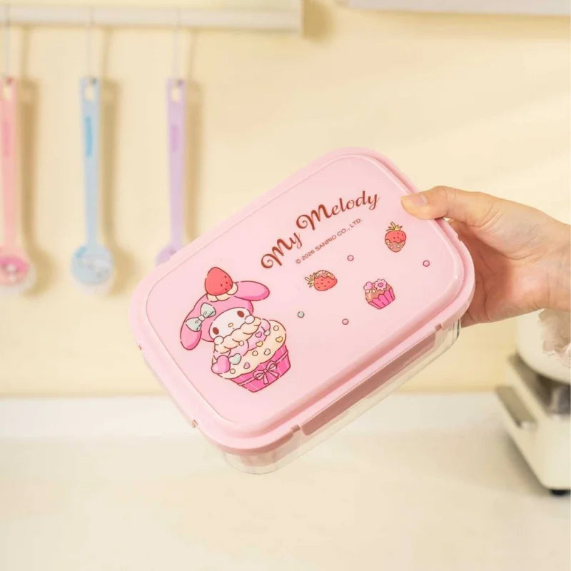 Hello Kitty Kuromi Food Storage Container—Microwave-Safe, Portable, Divided Compartments, Odor-Free, Insulated Lunch Box Qme
