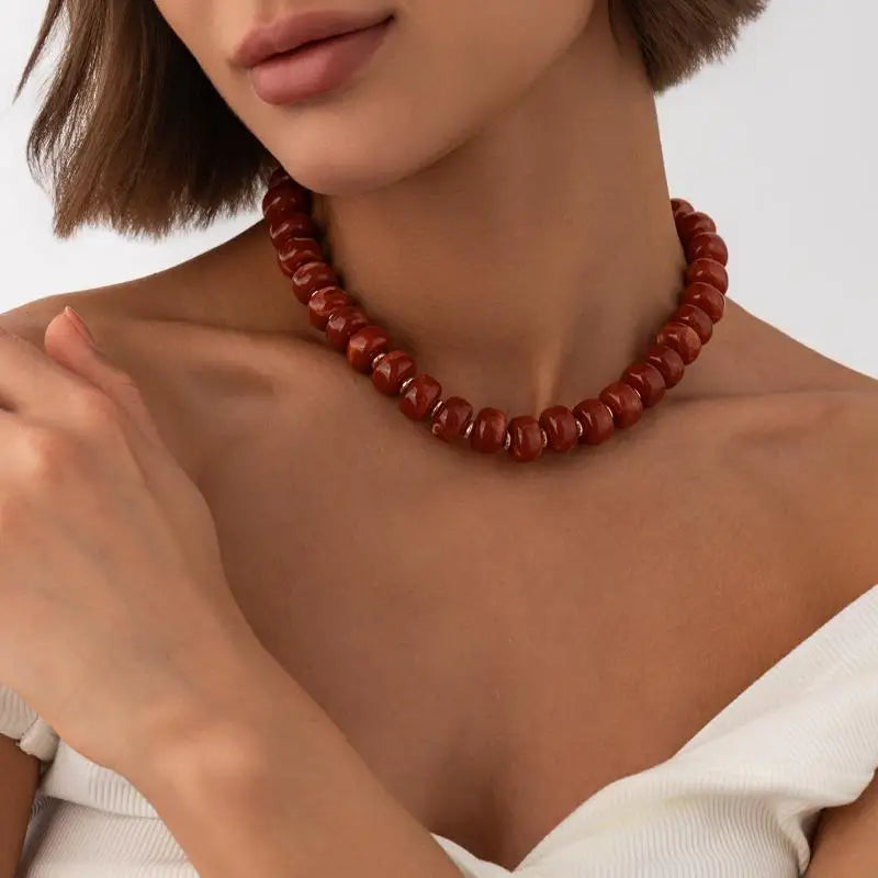 Y2K Colorful Smudging Resin Beads Chain Necklace For Women Trend Collares Vintage Clavicle Chain Party Jewelry Qme A11