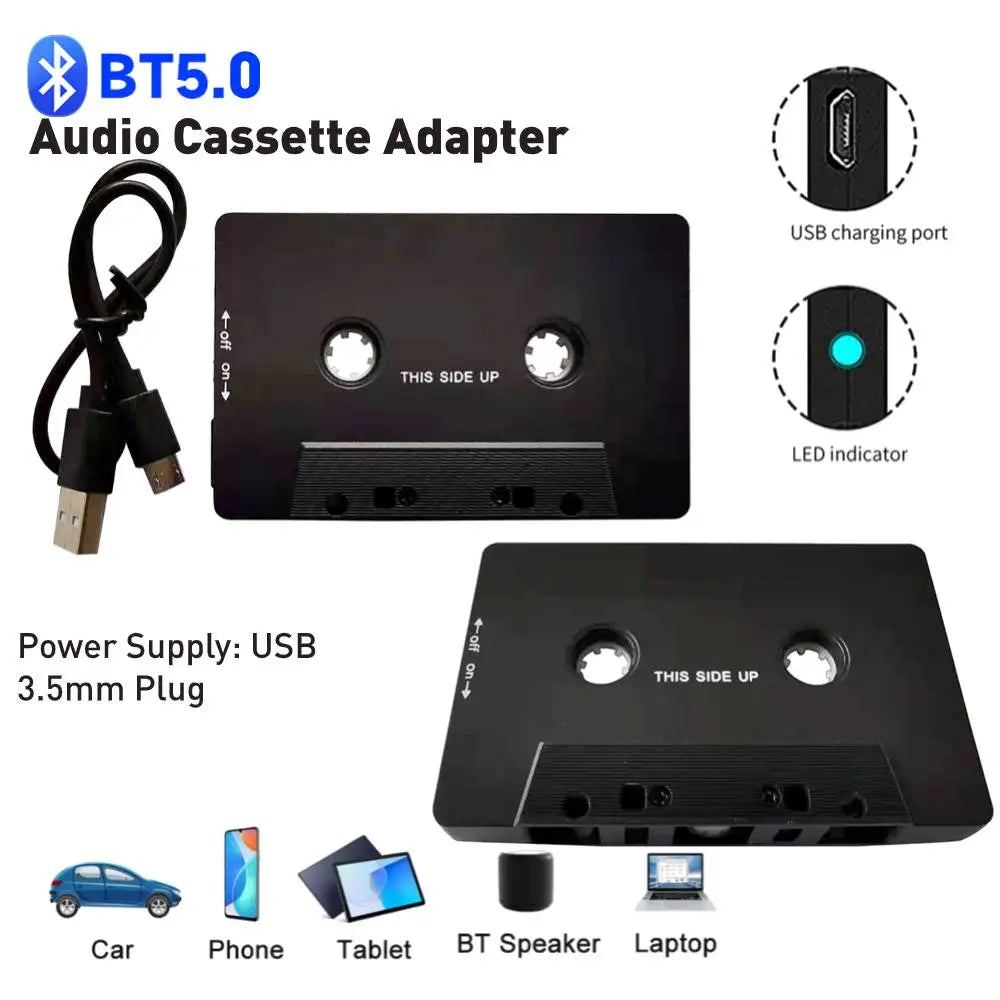 1/2PCS Universal Bluetooth 5.0 Converter Car Tape Converter Car MP3/SBC/stereo Bluetooth Audio Cassette Player AUX Adapter Qme