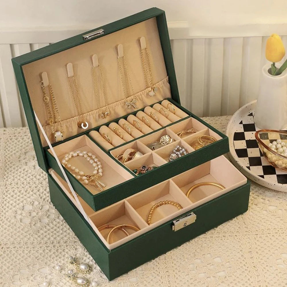 Double-Layer Jewelry Storage Box With Lock For Earrings, Necklaces And Other Accessories, Organizing Box Qme