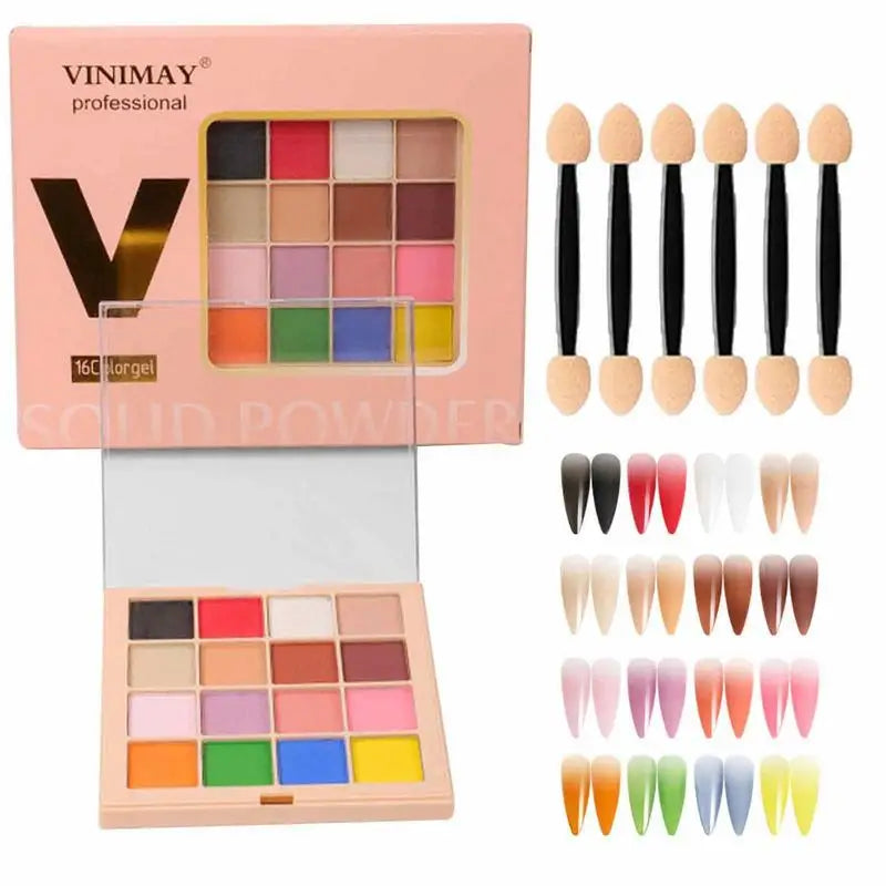 Gradient Nail Powder Palette Colors Glitter Pigment Solid Qme