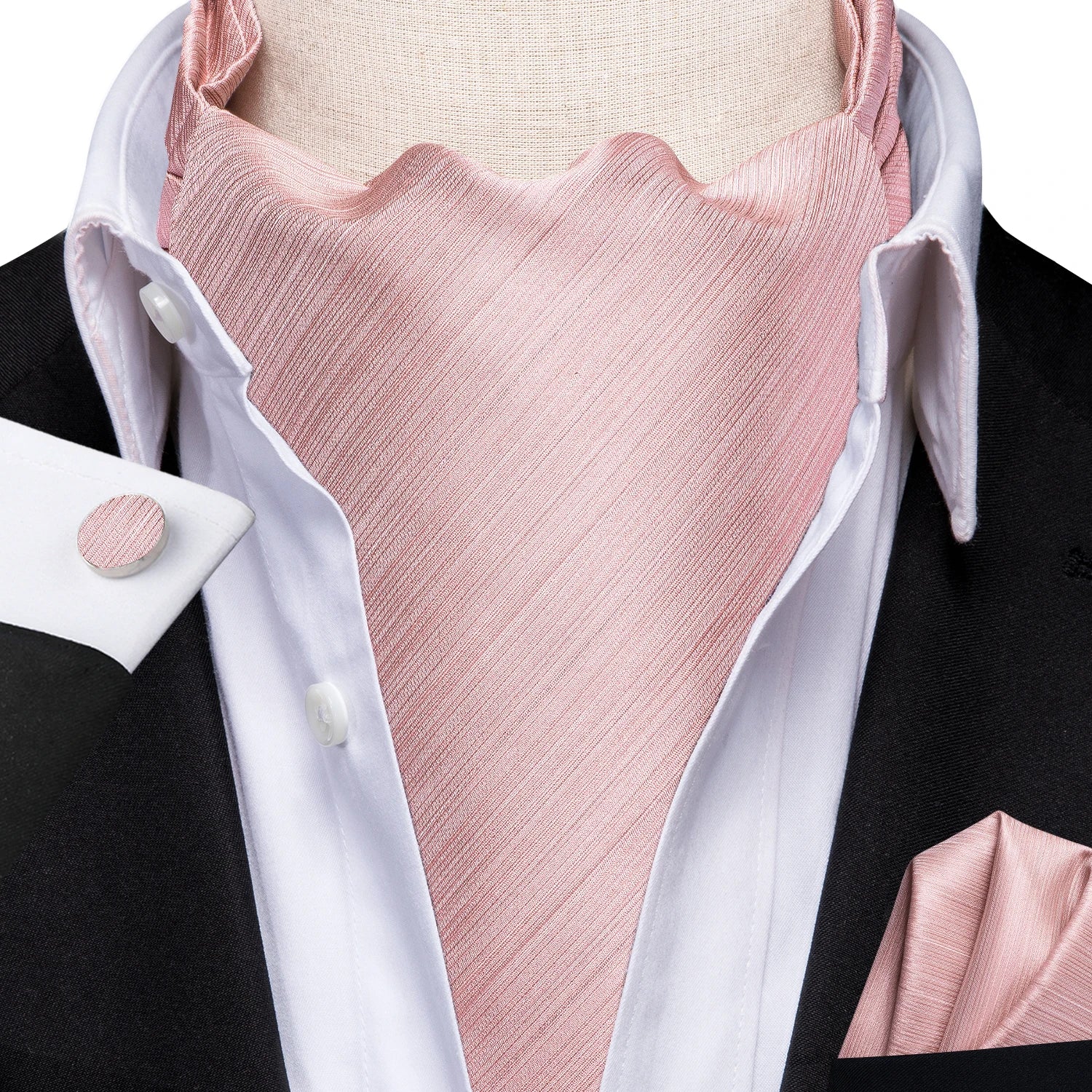 Silk Mens Ascot Black Pink Blue Red Gold Green Purple White Beige Cravat Tie Hanky Cufflinks for Male Wedding Business Prom Gift Qme AS-1066