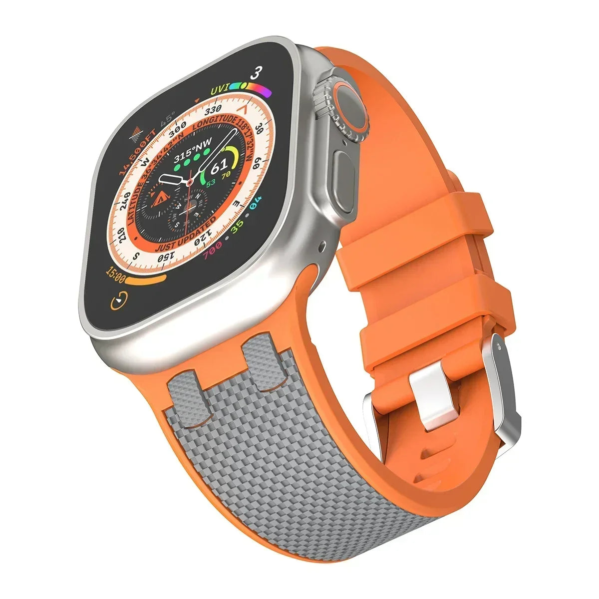 Carbon Fiber Strap for Apple Watch Ultra 2 49mm Silicone Band 45mm 44mm 42mm Men Sport Bracelet For iWatch Series 9 8 7 6 4 5 se Qme Orange Gray for Ultra 49mm