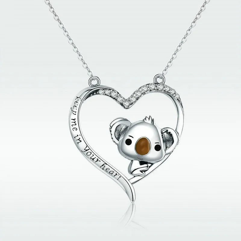 Design Sense Cute Koala Heart Cartoon Pendant Necklace Gift of Fashion Jewelry Girlfriend's Anniversary Leisure Banquet Jewelry Qme