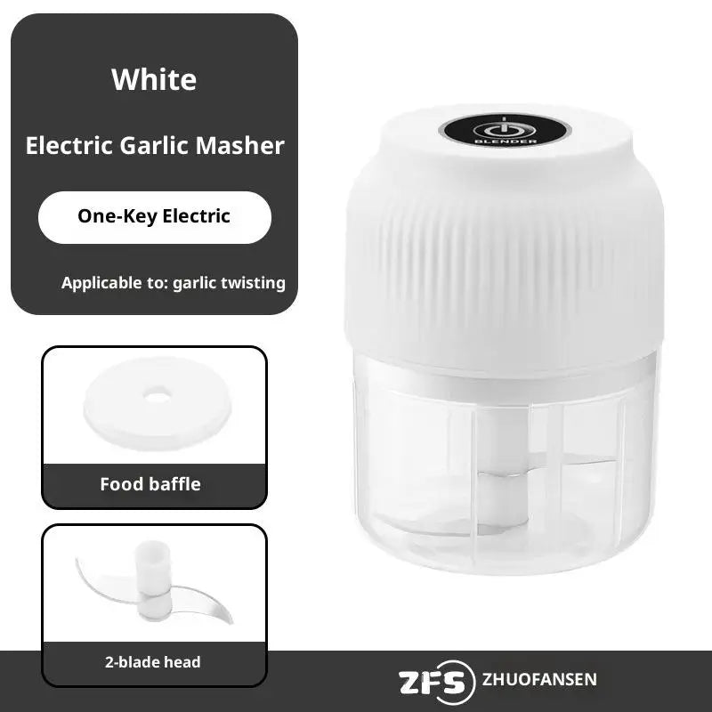 Portable Electric Garlic Masher Mini Food Vegetable Chili Meat Qme White 2 Blade