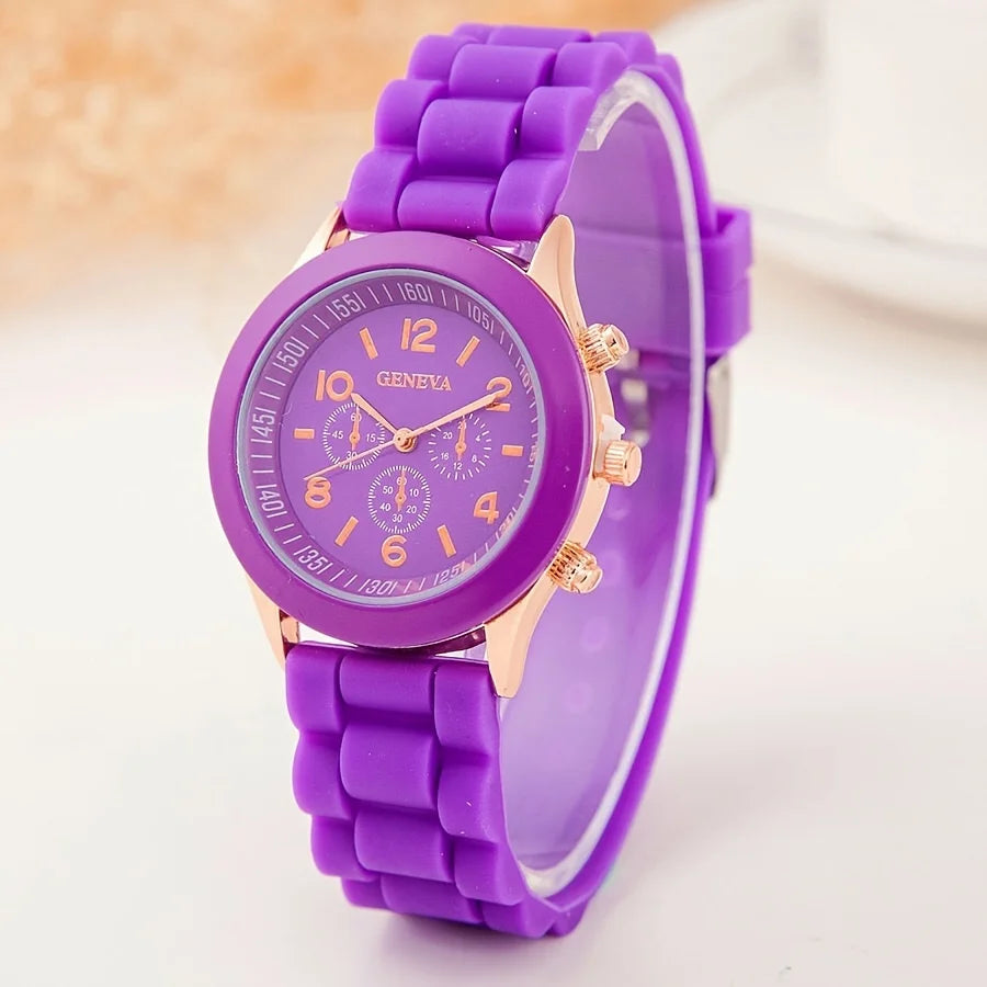 Watch Hot Sales Geneva Brand Silicone Women Watch Ladies Fashion Dress Quartz Wristwatch Female Watch montre relogio feminino Qme