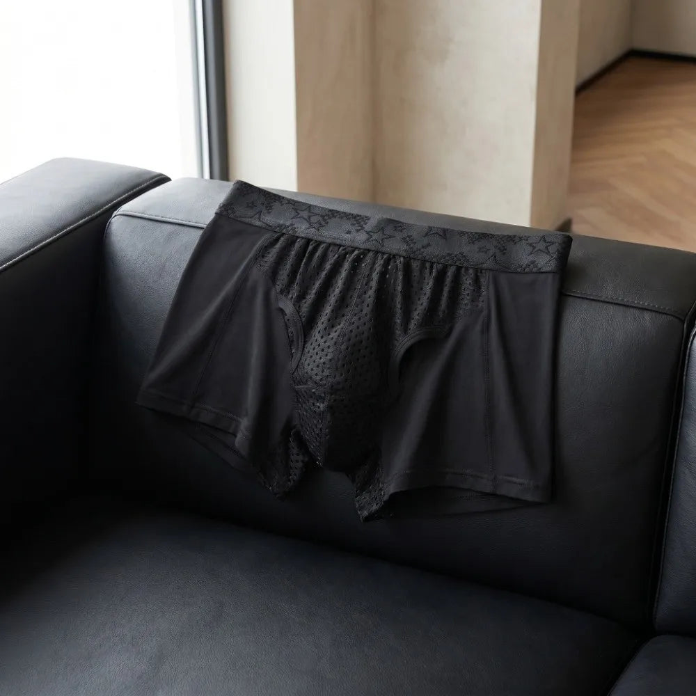 Quick-drying Men's Mesh Boxer Briefs Split Design Four-way Stretch Qme