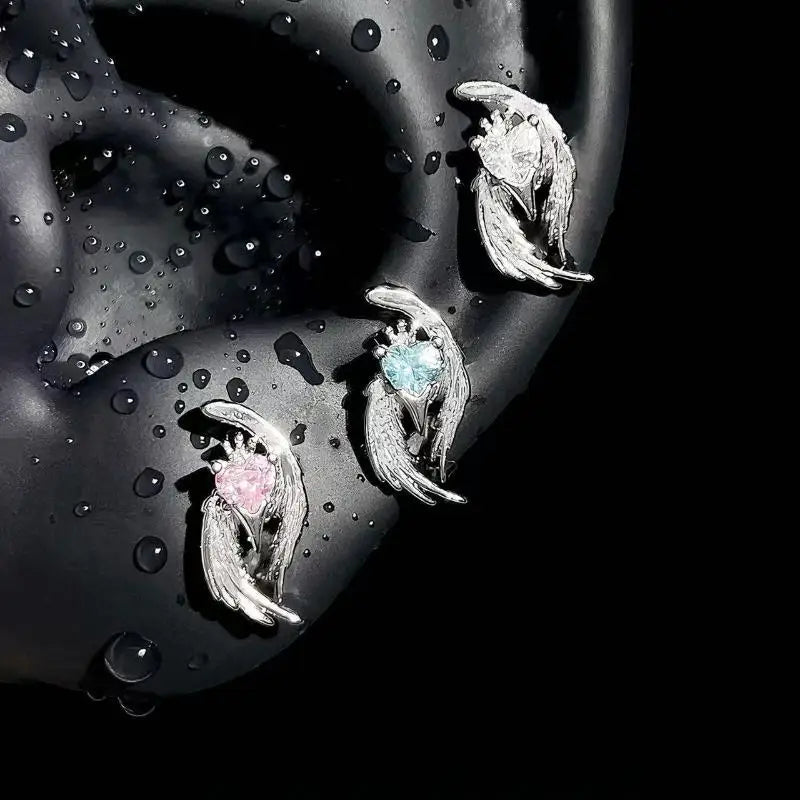 Y2K Silver Wing Heart Cartilage Earrings Star Cross Snowflake Dangle Stud Earrings For Women Punk Party Jewelry Qme A1