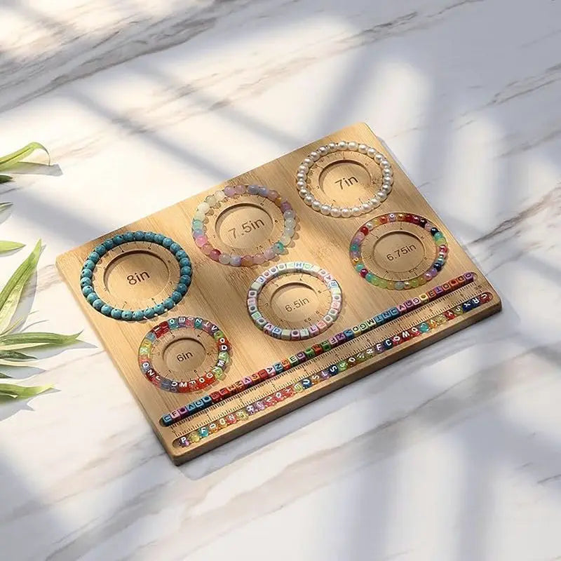 Bamboo Beading Board Imperial Measurements Marked Bracelet Sizer Jewelry Design Mat for Jewelry Bracelet Making DIY Craft Qme