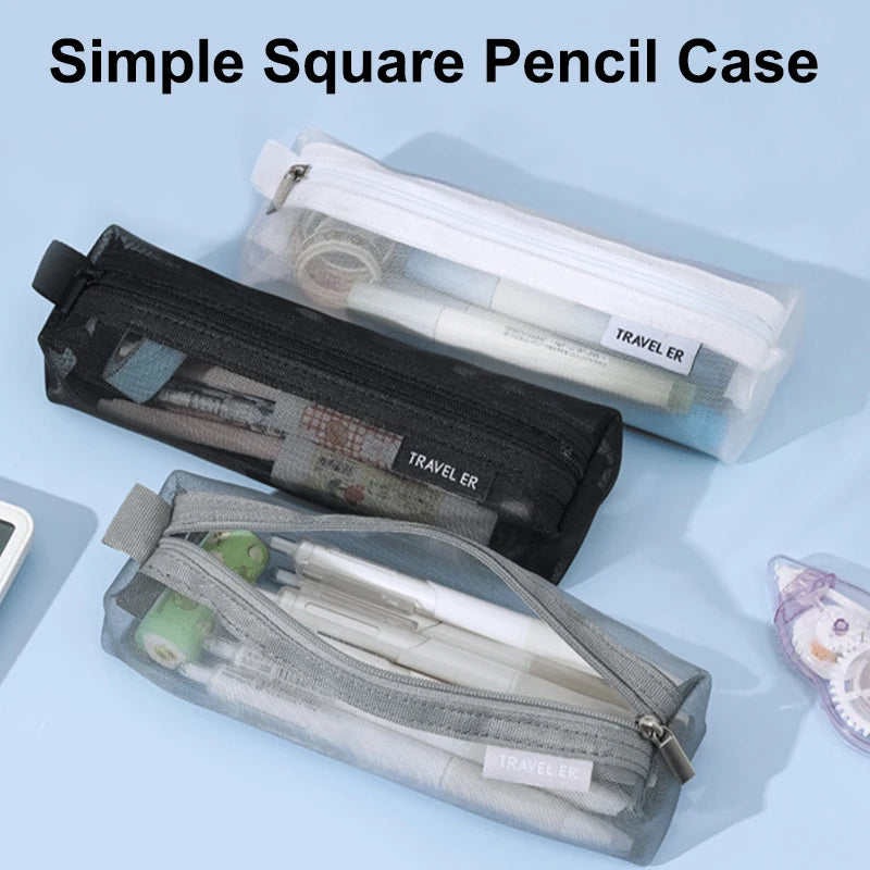 Mesh Pencil Case Transparent Kawaii Cute Simple Beautiful Bag Qme