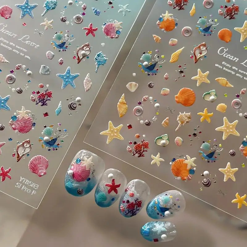 Relief Shell Starfish Nail Stickers Cute Decorative Nails DIY 3D Self Qme
