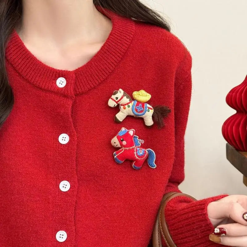 1Pcs Coat & Scarf Accessory Zodiac Year Charming Fabric Pony Brooch For Women Pin Corsage Pin Neck Pin Qme