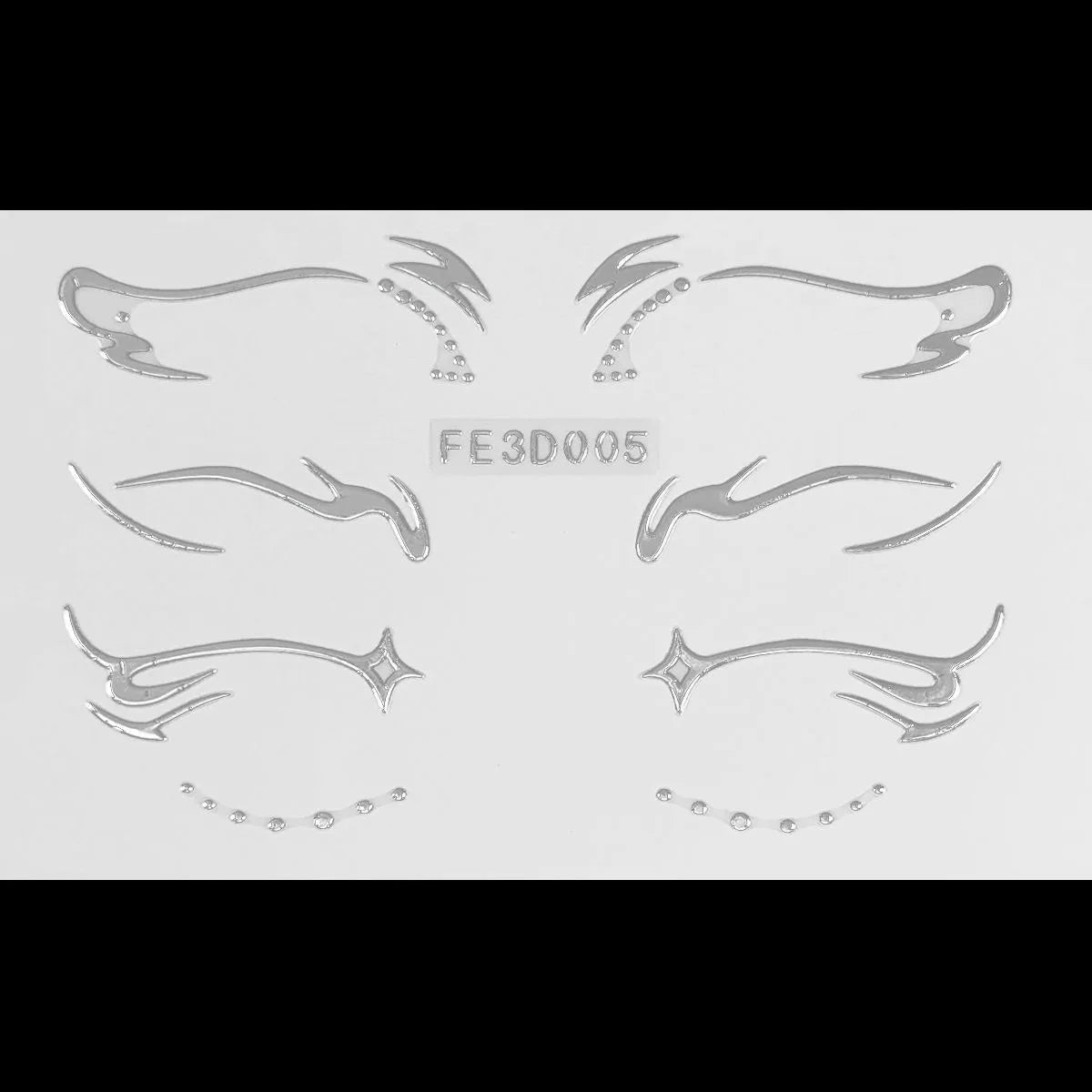 3D Metallic Punk Silver Eye Shadow Stickers Metal Eyeliner Decals Self-adhesive Futuristic Festival Party Eye Makeup Stickers Qme FE3D005