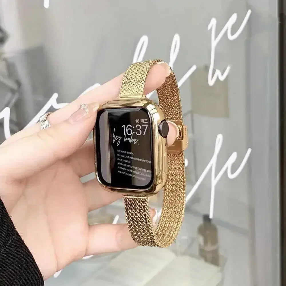 Milanese Strap For Apple watch band 44mm 40mm 45mm 41mm stainless steel Metal bracelet for iWatch Apple watch 3 4 5 SE 6 7 Qme