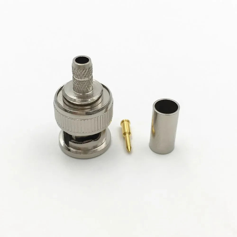 ESCAM 10Pcs Brass 3 in 1 BNC Male Q9 Crimp RG58 RG142 RG400 LMR195 RF Coax Cable Straight Connector for CCTV Cameras Qme