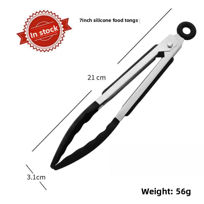 Multi-Size Lock Kitchen Tongs 7/9/12Inch Silicone Tip Heat Resistant Barbecue Gadget for Home Cooking Outdoor BBQ Use Qme A