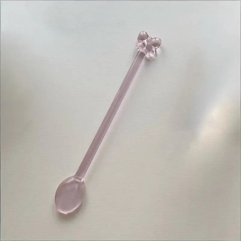 Pink Bow Glass Coffee Spoon, Long-handled Dessert/milk Tea Stirring Spoon, Heat-resistant Teaspoon, Household Kitchen Tool. Qme B