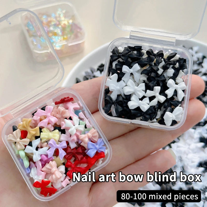1Box Mixed Ribbon Bow Nail Charm Resin Art DIY Nails Accessories Qme