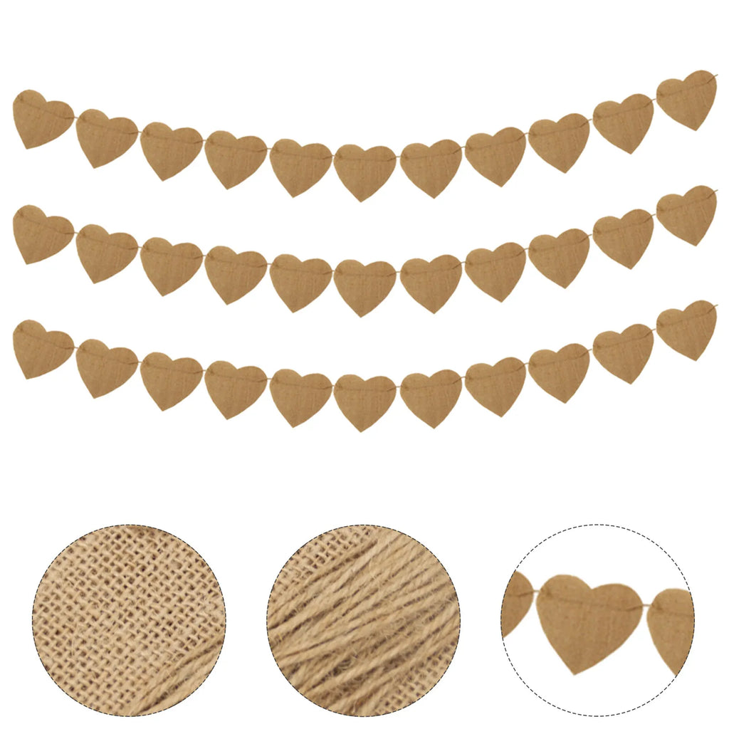 Blank Burlap Heart Banner Garland Pre-Assembled Adjustable String Valentine's Day Wedding Anniversary Party Decoration Rustic Qme Default Title