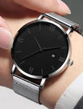 1 pcs of LOGO free graduated mesh quartz watch for men's casual quartz watch for students, with a large dial and simple design Qme Silver Black