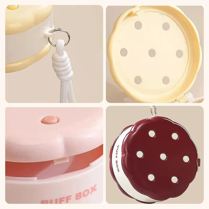 Cute Sandwich Cookie Powder Puff Case Double Layer Sealed Lanyard Qme