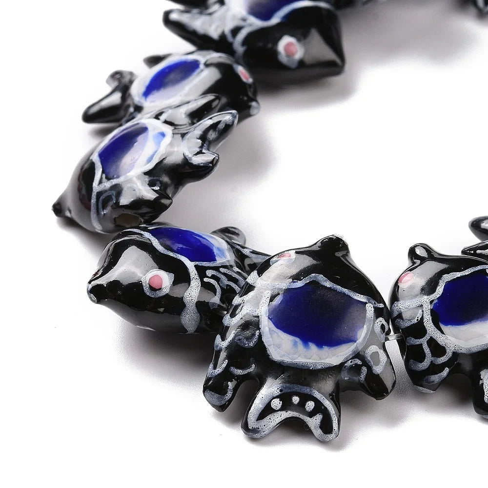 Pandahall 20pcs Handmade Porcelain Fish Beads, Multicolor Ceramic Beads 17-22x21-22x7-7.5mm with 2mm Hole for DIY Jewelry Making Qme Dark Blue 1