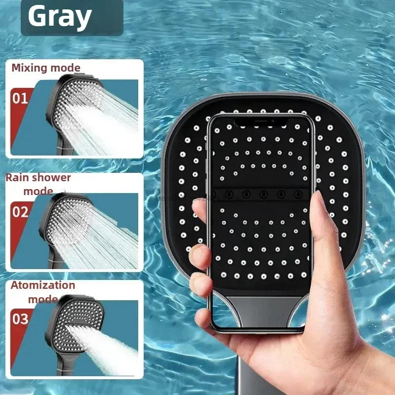 3-Modes High Pressure Shower Head Water Saving Shower Heads Adjustable Water Massage Sprayer Home Bathroom Accessories Qme Grey Shower