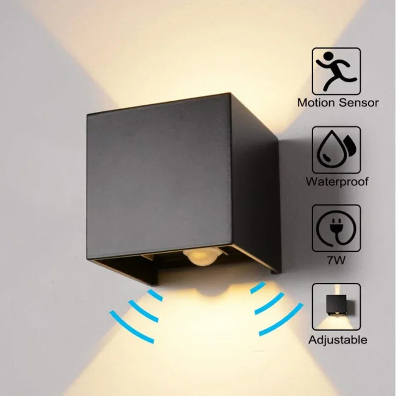 Motion Sensor Outdoor LED Wall Light LED Wall Sconce Square Waterproof IP65 Porch Garden Wall Lamp Exterior Lighting Fixture Qme