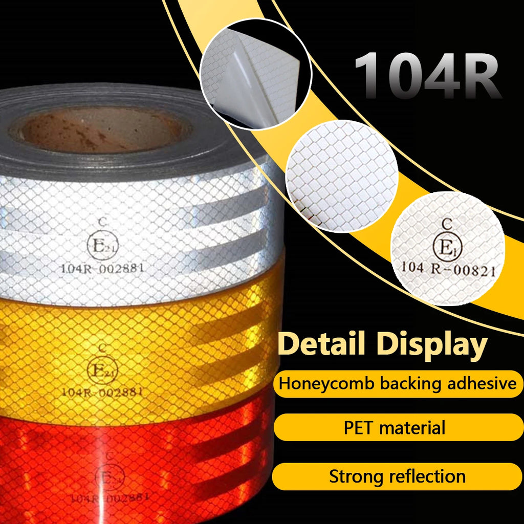 32.8FT 104R Reflective Safety Tape Reflective Tape Sticker Safety Mark Self-adhesive Warning Strip Retro-reflective Sheeting Qme