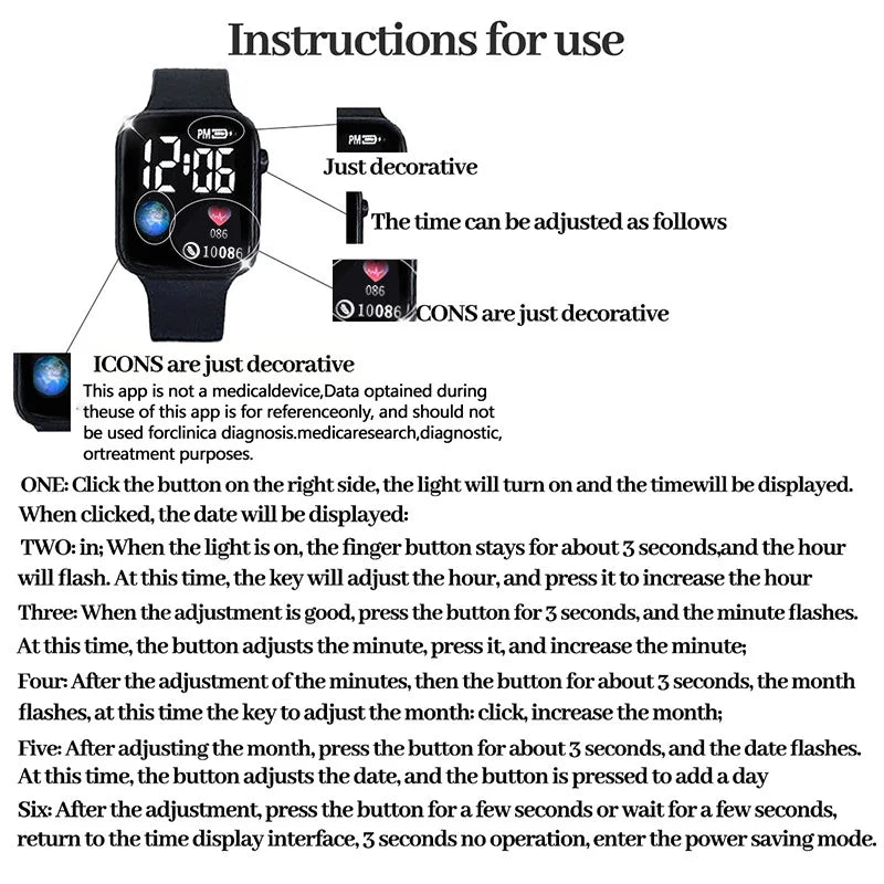4-piece set for men and women | Fashionable, elegant, minimalist digital display electronic wrist Qme