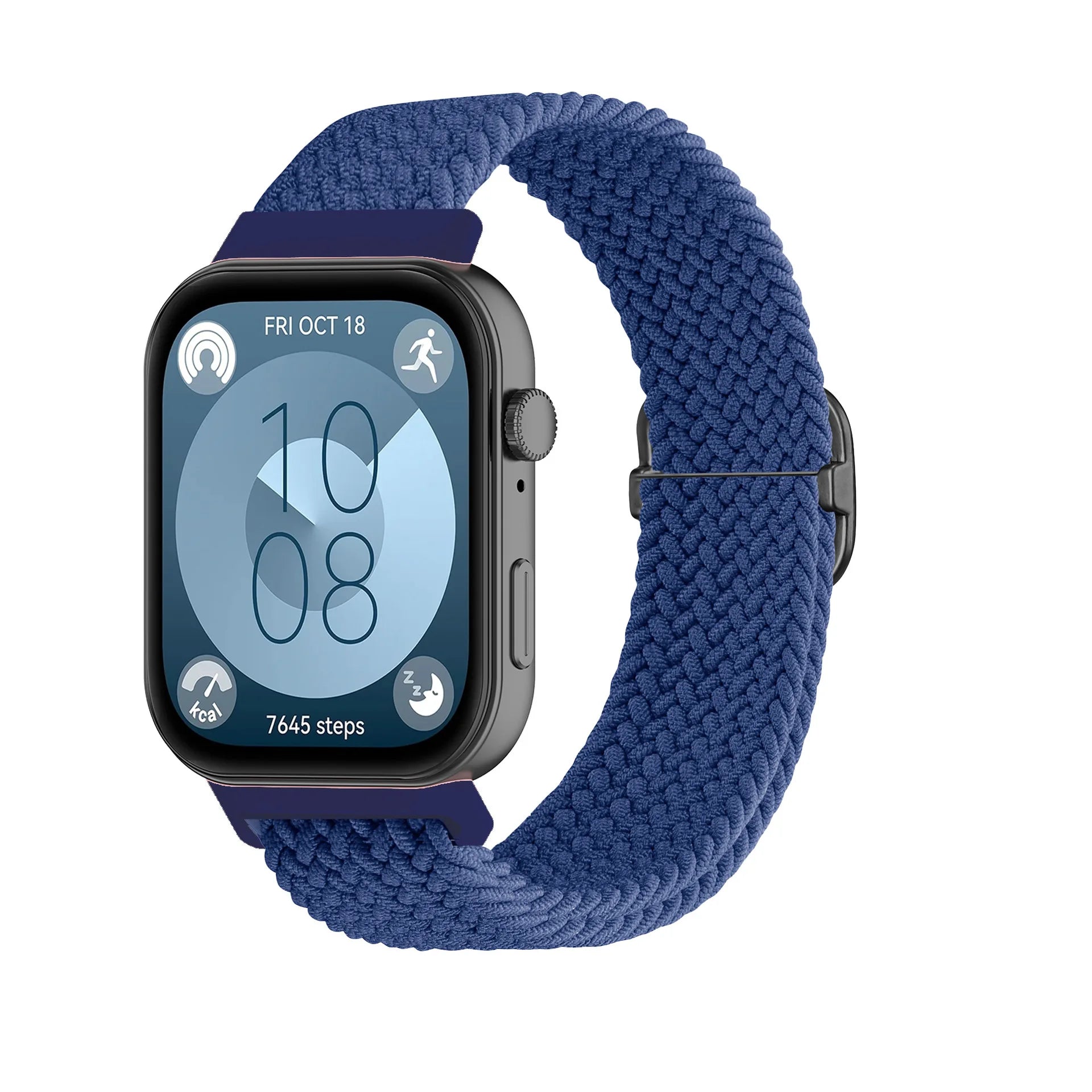A Adjustable Comfort Nylon Woven Watch Strap with Stylish Metal Buckle Breathable Replacement Band for Huawei Smartwatch Qme blue (black buckle)