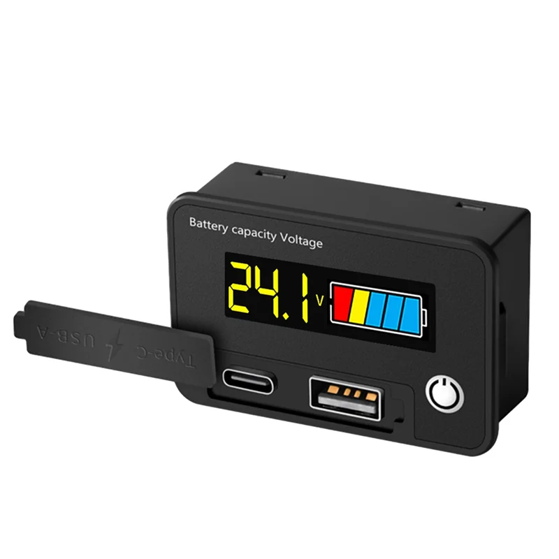 A02F-DC 8-30V LCD Digital Battery Voltmeter Capacity Indicator Lithium Acid Battery Voltage Tester Meter Tool Typec Output Qme As Shown White Light