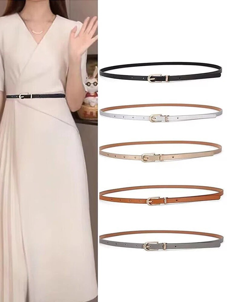 Fashion Black White Gray Women Belts Thin Waistband Pin Buckle Qme