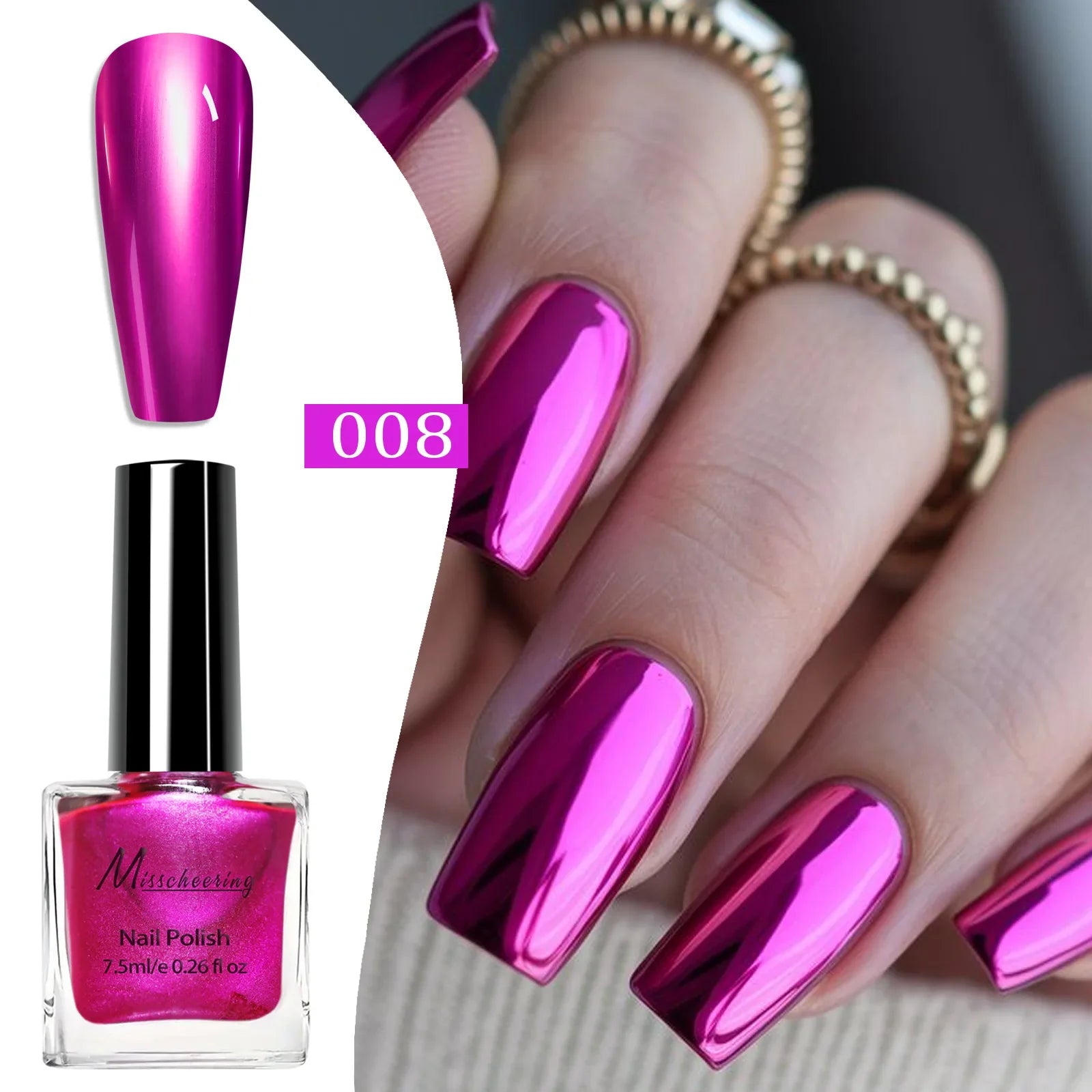 Instant Chrome Nail Polish 12 Colors - No UV Lamp Mirror Effect, Quick Dry Metallic Nail Lacquer, Long Lasting Salon Nail Polish Qme 08
