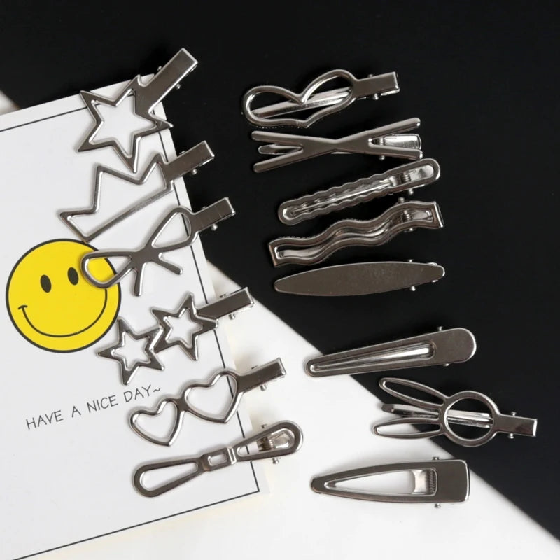 28Pcs/Set Fashion Metal Hair Clips Women Girls Y2K Duckbill Hairpin Personality Headwear Barrettes Hairclip Styling Accessories Qme