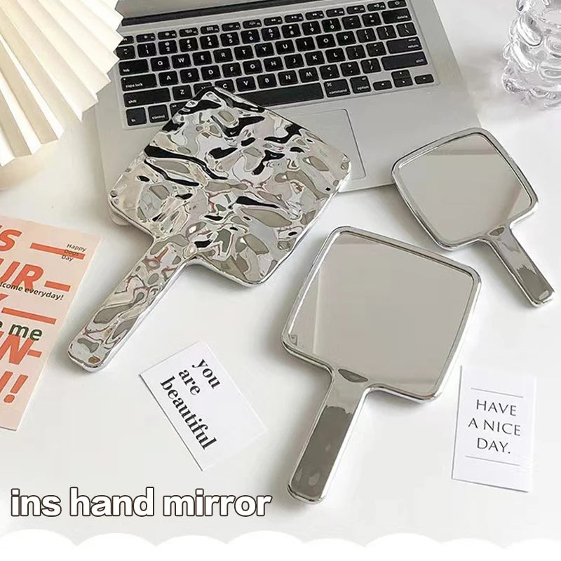 Electroplated Handle Makeup Mirror Portable Round Square Handheld Qme