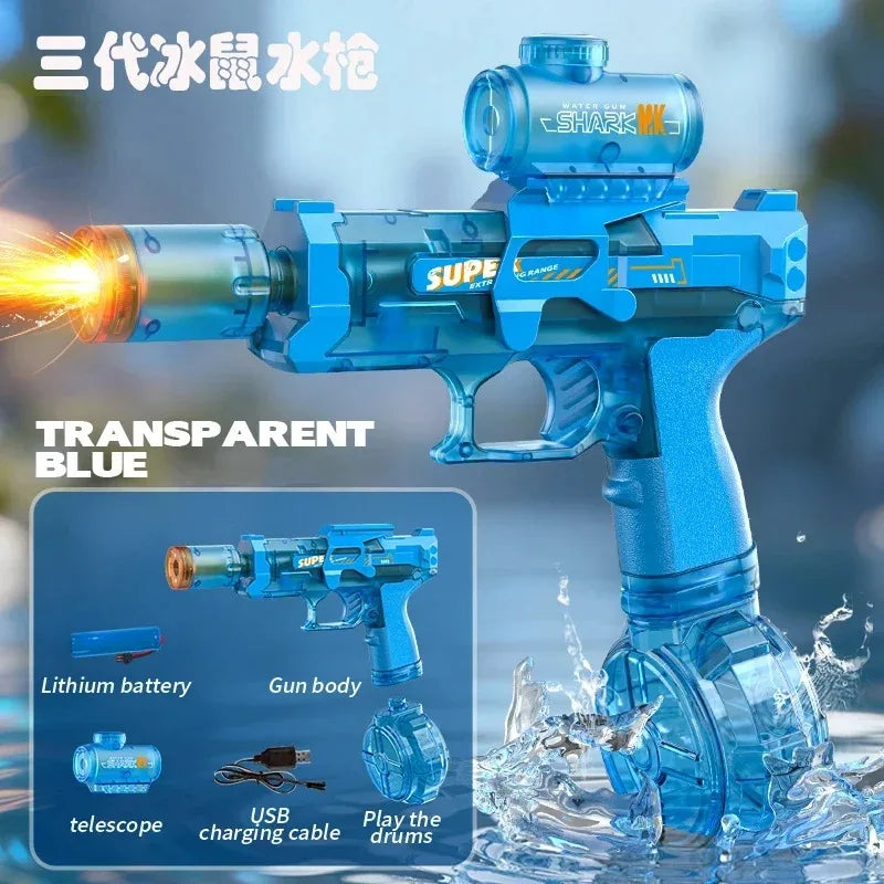 Simulated Firing and Recoil Electric Water Gun Toys Children Automatic Sensor Lights Water Pistol Summer Outdoor Beach Kids Toy Qme Clear