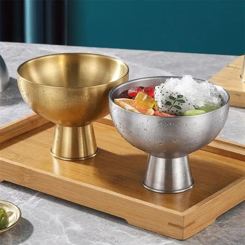 Ice Cream Bowl Food Grade Stainless Steel Salad Cup Dessert Gold Qme